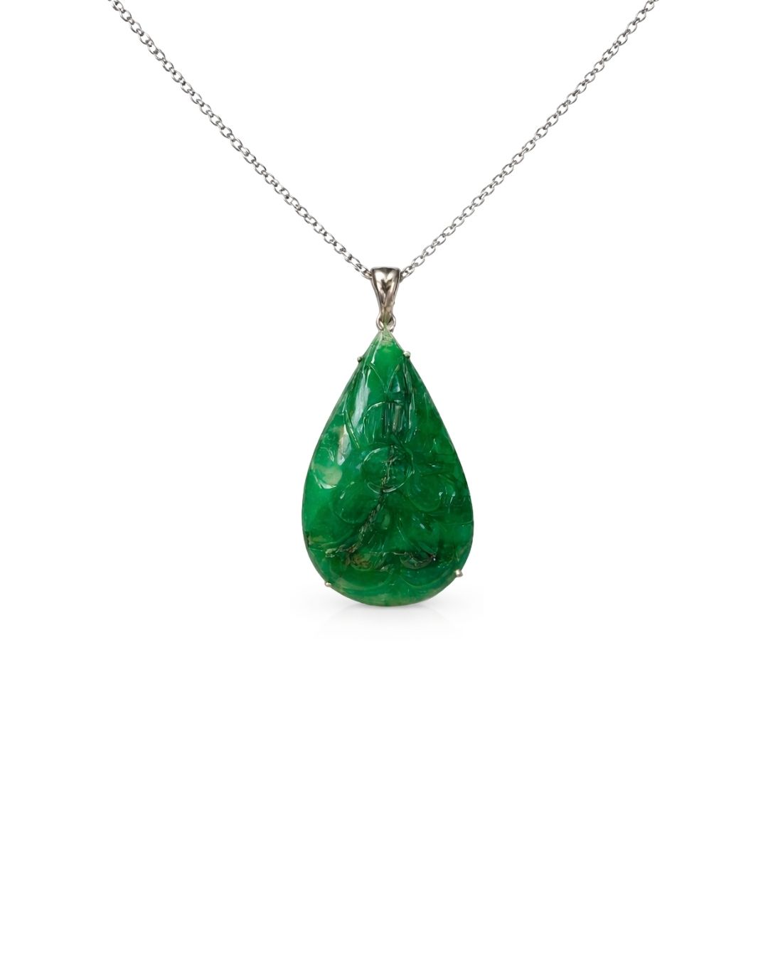 Royal Green Quartz Carved Pear Sterling Silver Pendant Set - Image 3