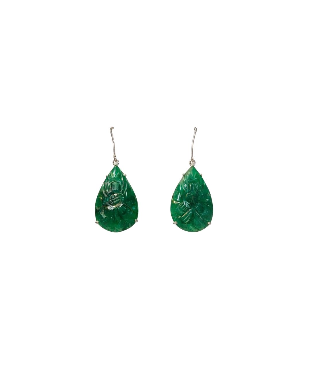 Royal Green Quartz Carved Pear Sterling Silver Pendant Set - Image 2