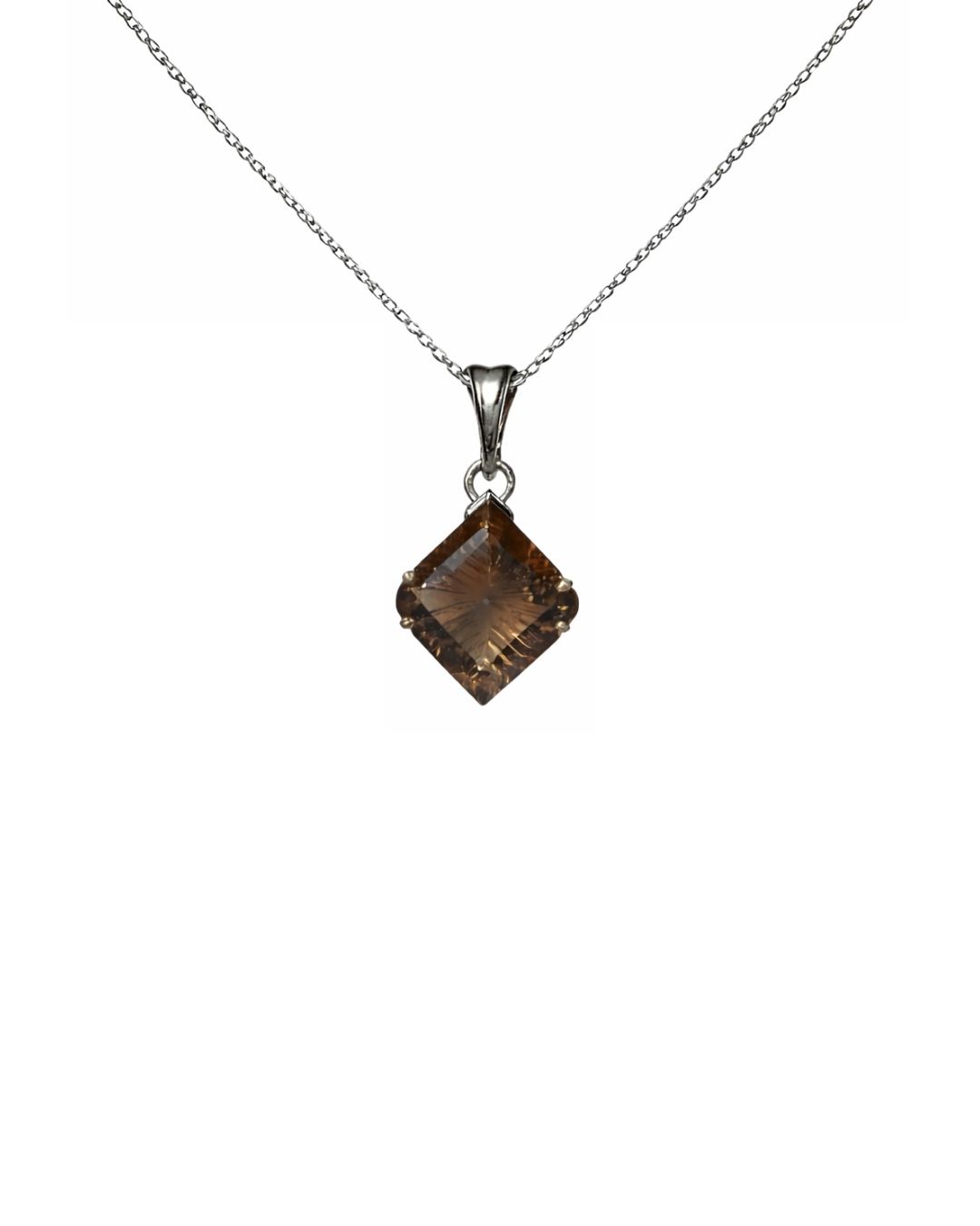 Classic Smokey Quartz Square Sterling Silver Pendant Set - Image 3