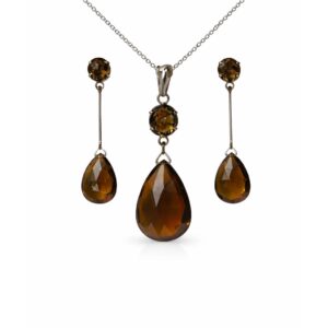 Graceful Bear Quartz Drop Sterling Silver Pendant Set