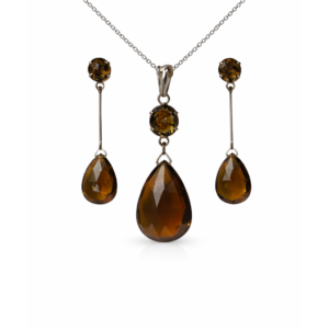 Graceful Bear Quartz Drop Sterling Silver Pendant Set