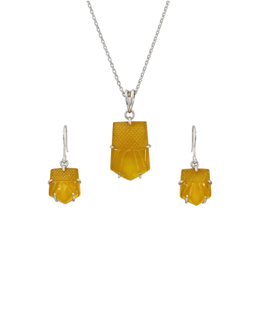 Elegant Chalcedony Fancy Sterling Silver Pendant Set