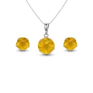 Radiant Chalcedony Carved Round Sterling Silver Pendant Set