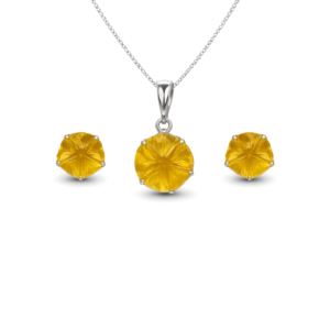 Radiant Chalcedony Carved Round Sterling Silver Pendant Set
