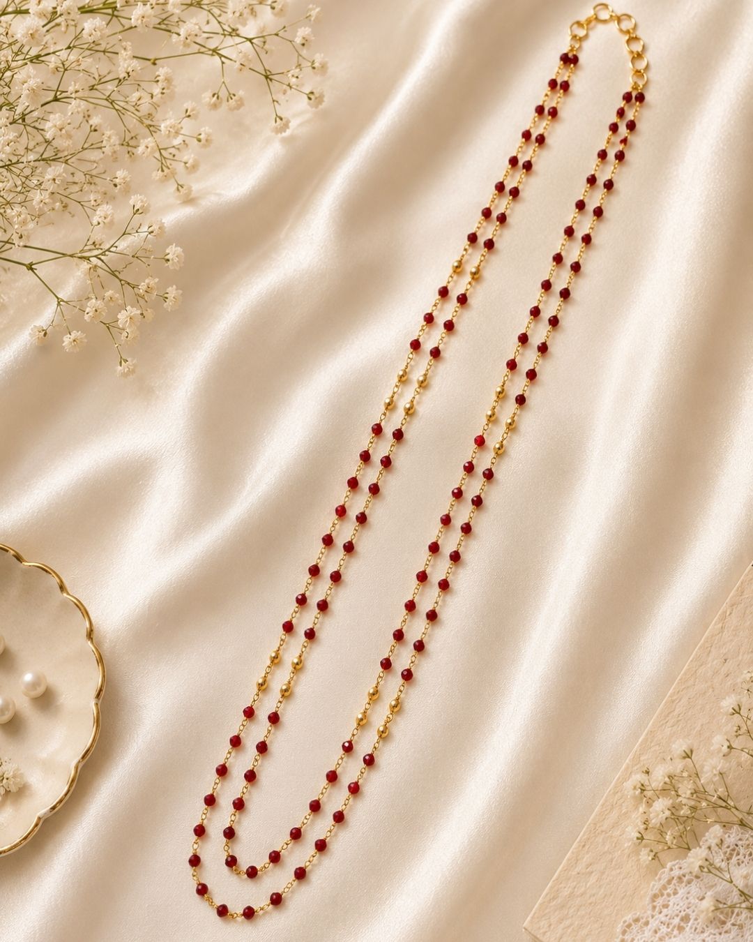 Radiant Red Quartz Pearl Mala - Image 2