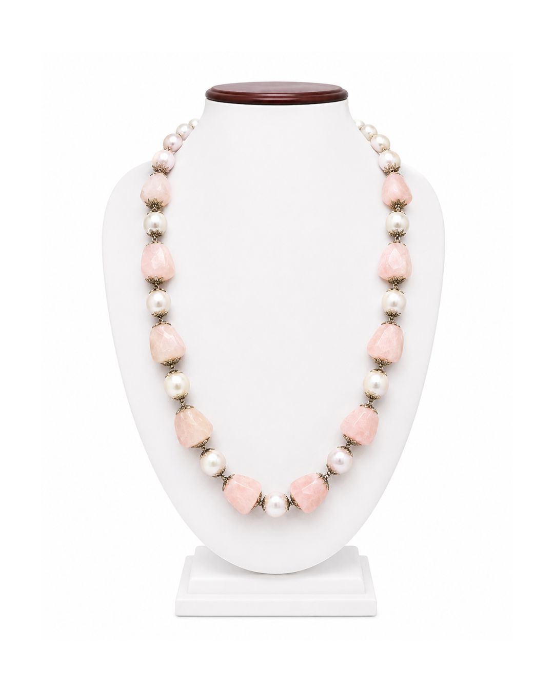 Rose Quartz Pearl Elegance Mala Necklace