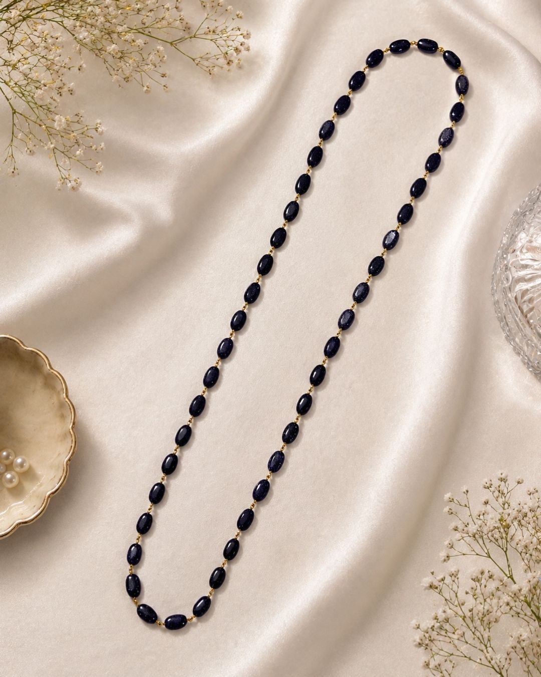 Celestial Blue Sunstone Gold Chain Mala - Image 2
