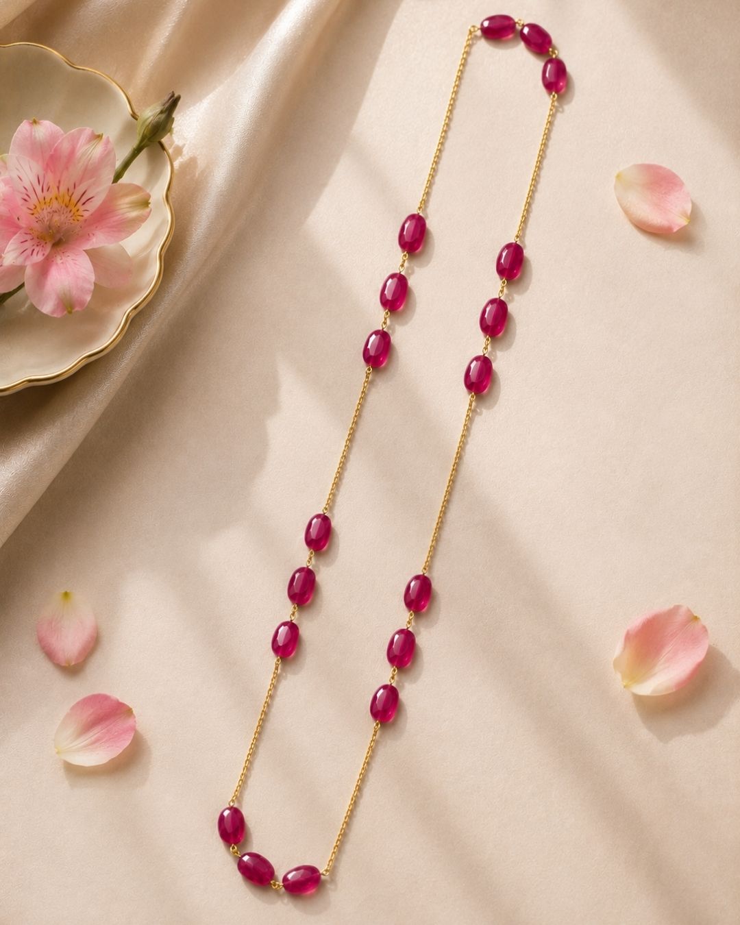 Radiant Red Jade Gold Chain Mala - Image 2