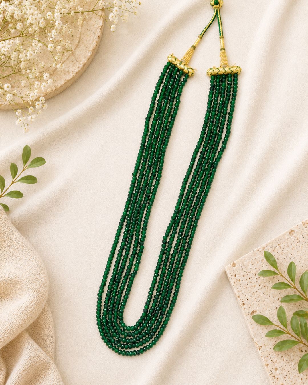 Prosperity Green Jade Diamond Cut Mala - Image 2