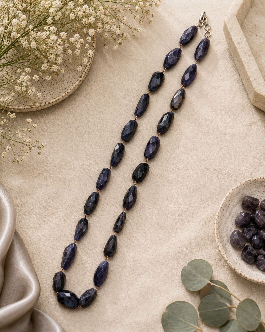 Midnight Aura Iolite Gemstone Mala Necklace - Image 2