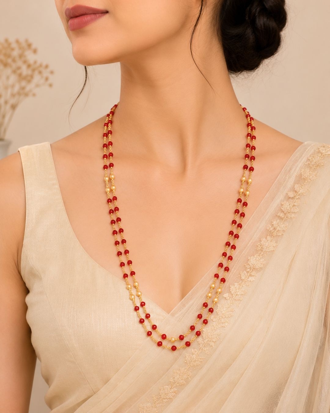 Radiant Red Quartz Pearl Mala - Image 3