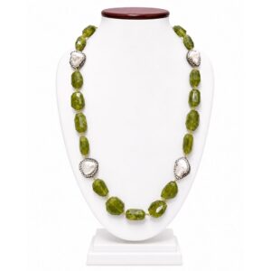 Elegant Prehnite & Pearl Statement Mala Necklace