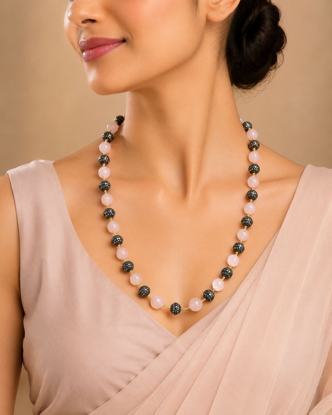 Rose Quartz Antique Grace Mala Necklace - Image 2