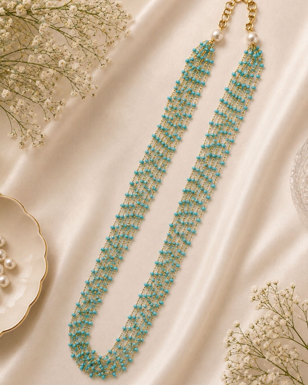 Artistic Turquoise Goldwork Mala - Image 2